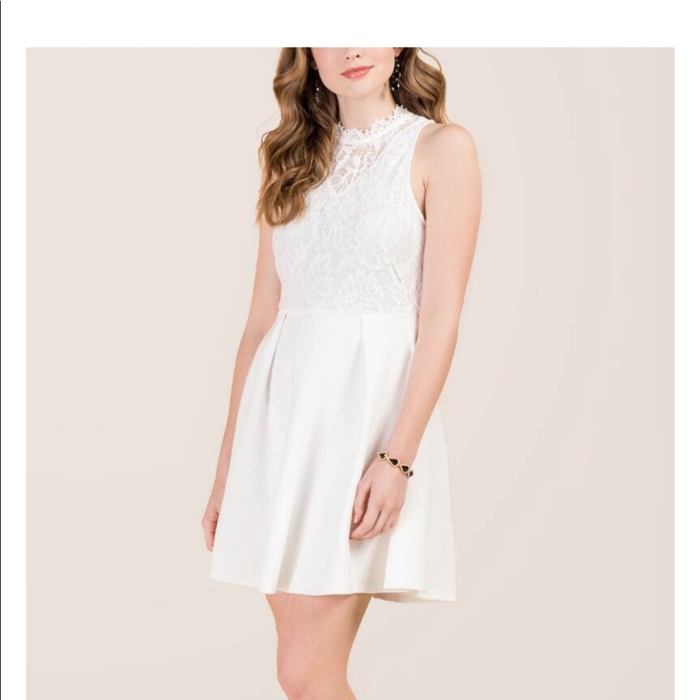 White mock neck dress